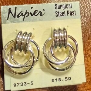 Nape silvertone post circle earrings